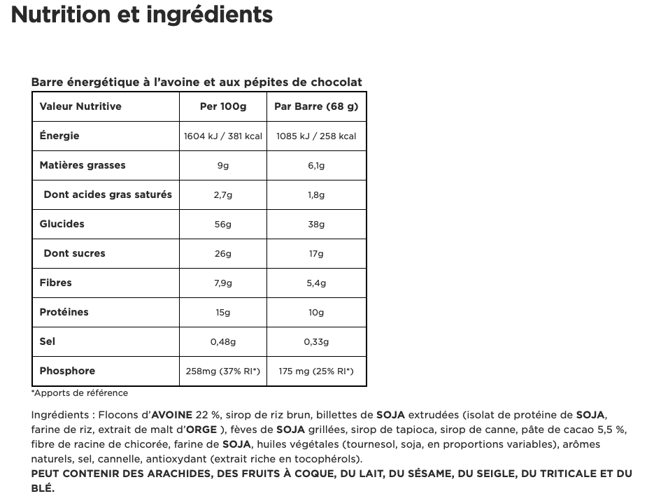 Energy Bar saveur Chocolate Chip