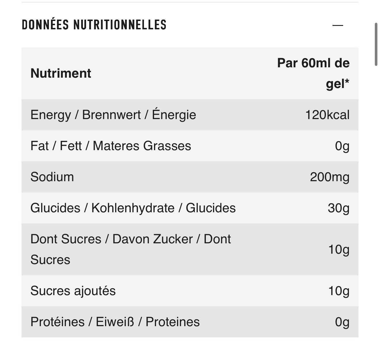 Gel énergétique C30 neutre Neversecond