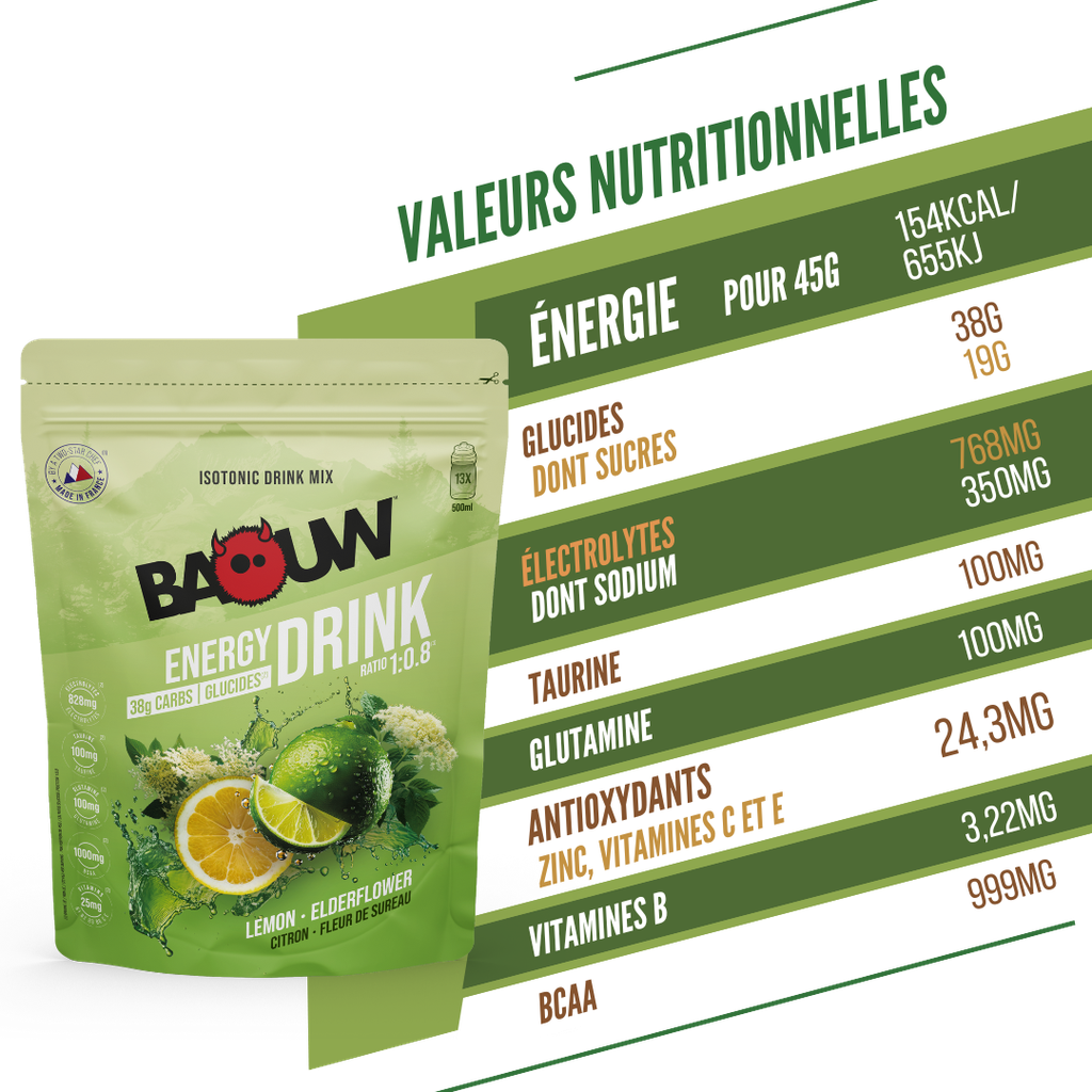 Baouw Energy drink - Citron fleur de sureau 585g