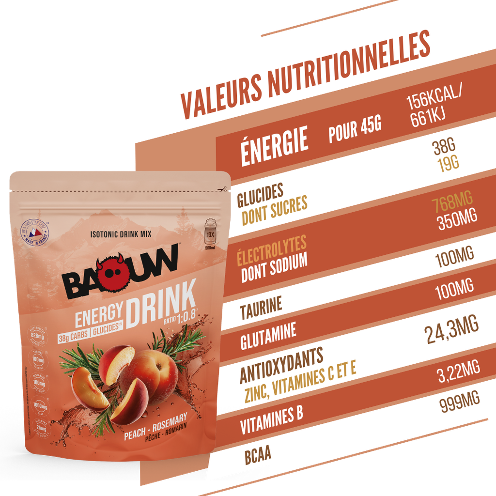 Baouw Energy drink - Pêche romarin 585g