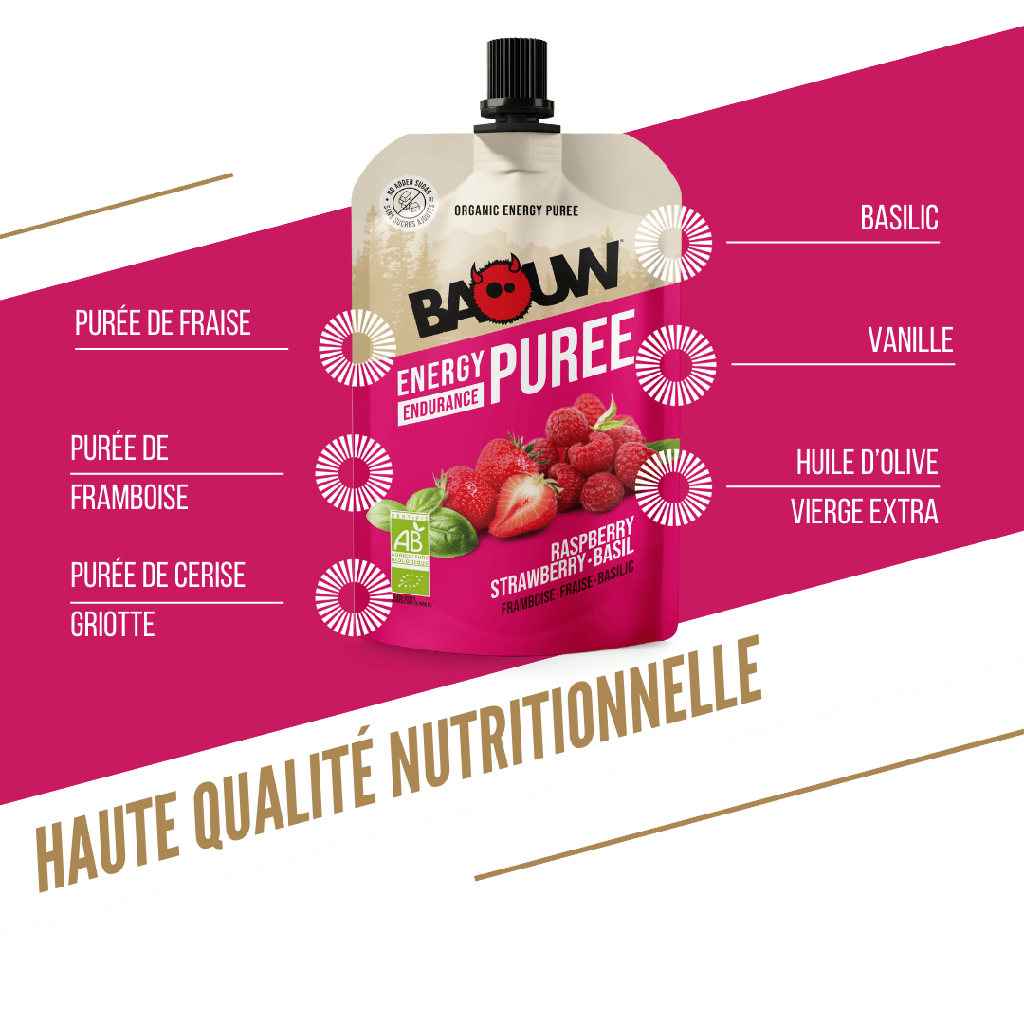Purée énergétique Baouw - Fraise framboise basilic