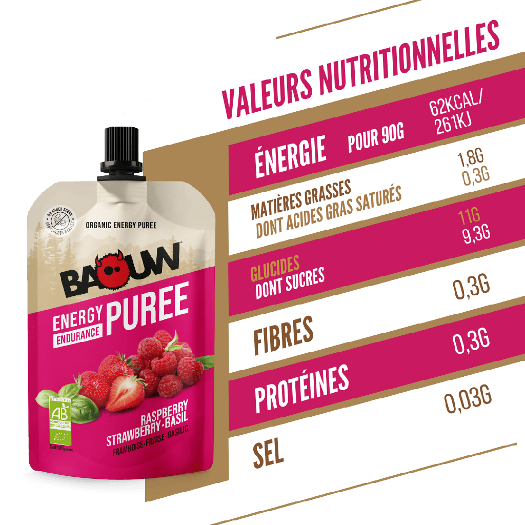 Purée énergétique Baouw - Fraise framboise basilic
