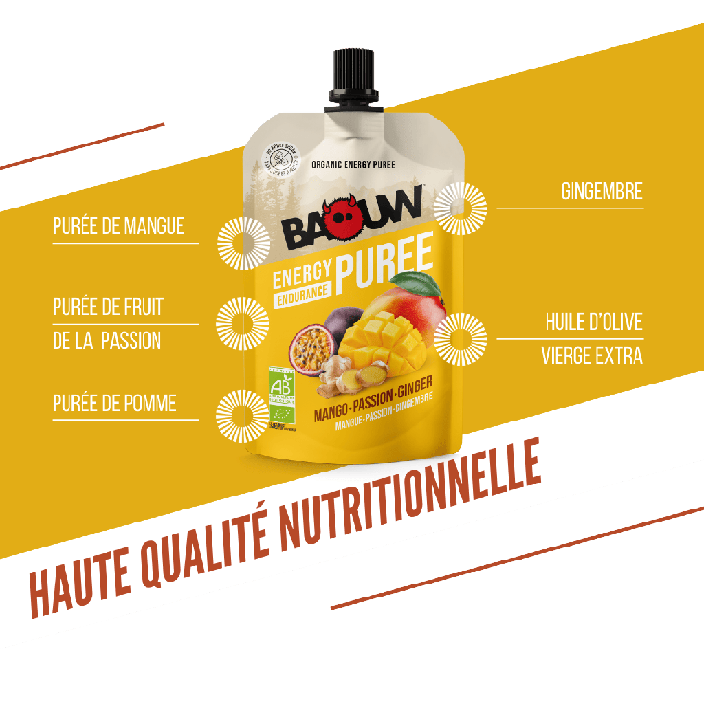 Purée énergétique Baouw - Mangue passion gingembre