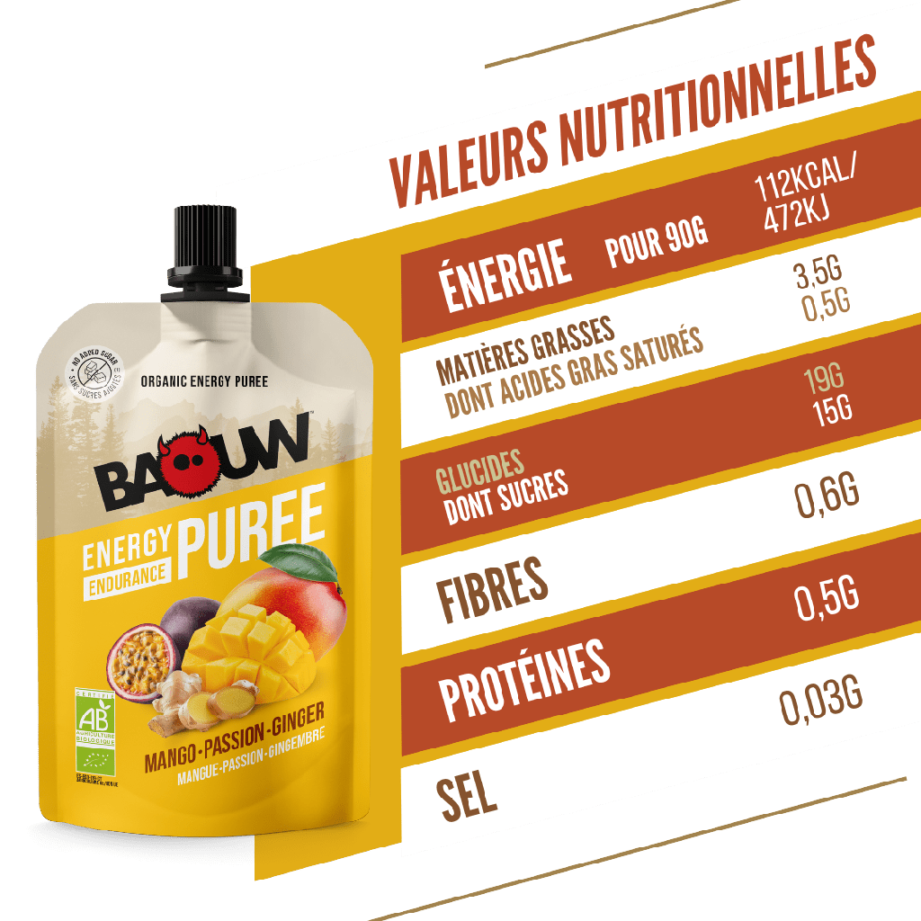 Purée énergétique Baouw - Mangue passion gingembre